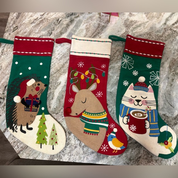 The Company Store Festive Animal Stockings - Red, Green, Cream - Picture 2 of 2